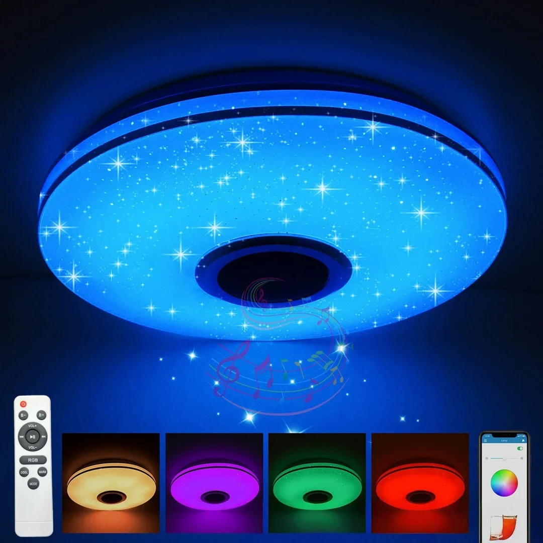 30cm LED Deckenleuchte RGB mit Bluetooth Lautsprecher APP Steuerung Fernbedienung dimmbar Farbtemperatur Nachtlicht