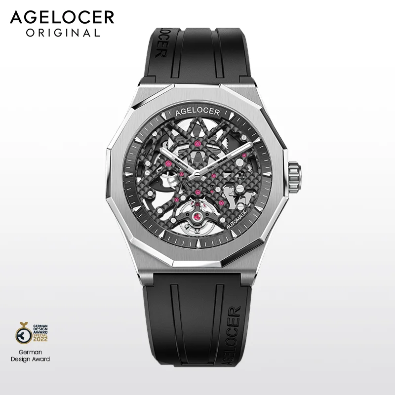 AGELOCER Original Schwarzwald Watch Men's Sports Hollow Luminous Automatic Mechanical Watch Birthday Gift for Men