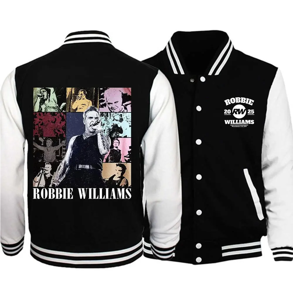 

Robbie-Williams Tour 2025 Baseball Uniform Hoodie Jacket Unisex Harajuku Baseball Jacket Coat Topscoat for Men