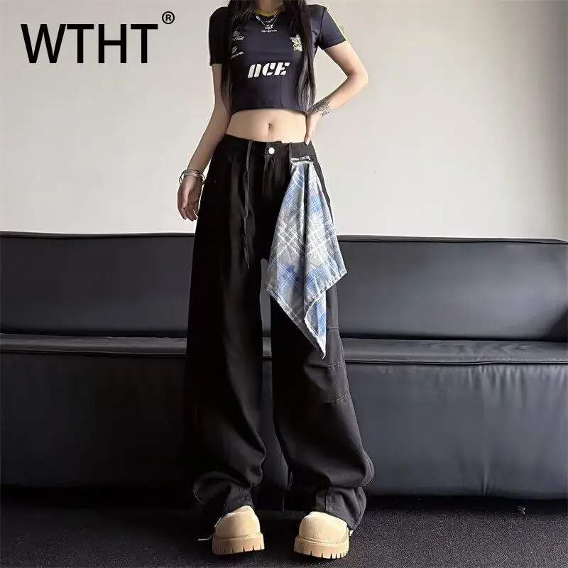 

WTHT fashion men‘s spliced Removable plaid design denim pants vintage solid color high-waisted jeans male 2025 summer 2A1225