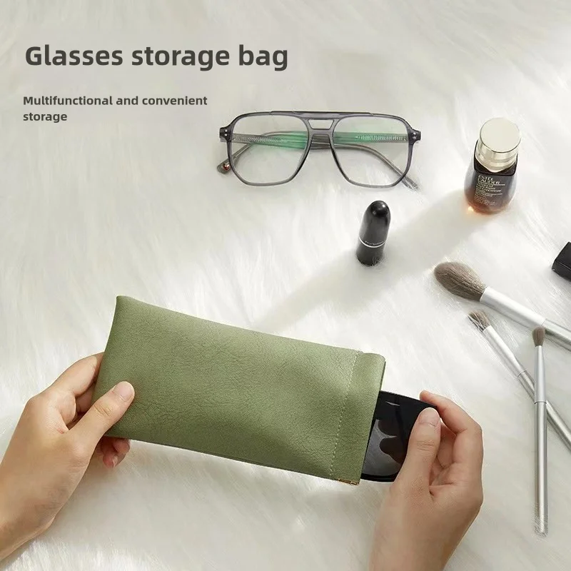 Portable Glasses Pouch Sunglasses Storage Bag  Anti-Crush Velvet Automatic Closure Shrapnelhigh-Grade Leather