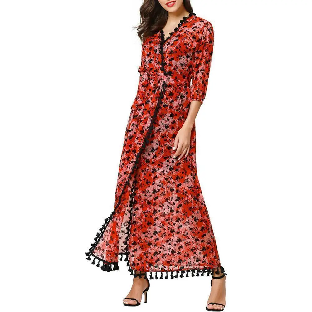 

High End Muslim Skirt Women's Arab Long Sleeved Robe Dress
