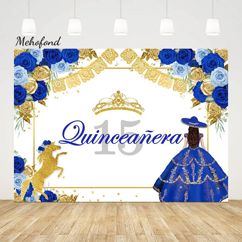 Mehofond Western Quinceanera 15 Princess Birthday Photography Backdrop Gold Glitter Dress Sweet Fifteen Party Photo Background