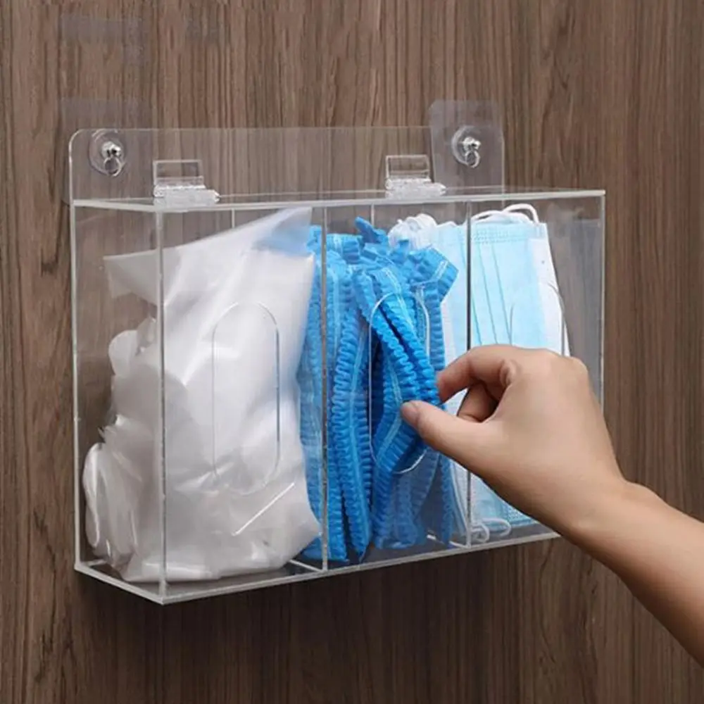 

1/2/3 Grids Acrylic Glove Holder Transparent Wall Mounted Gloves Dispenser Box with Lid Dustproof Mask Storage Box for Home