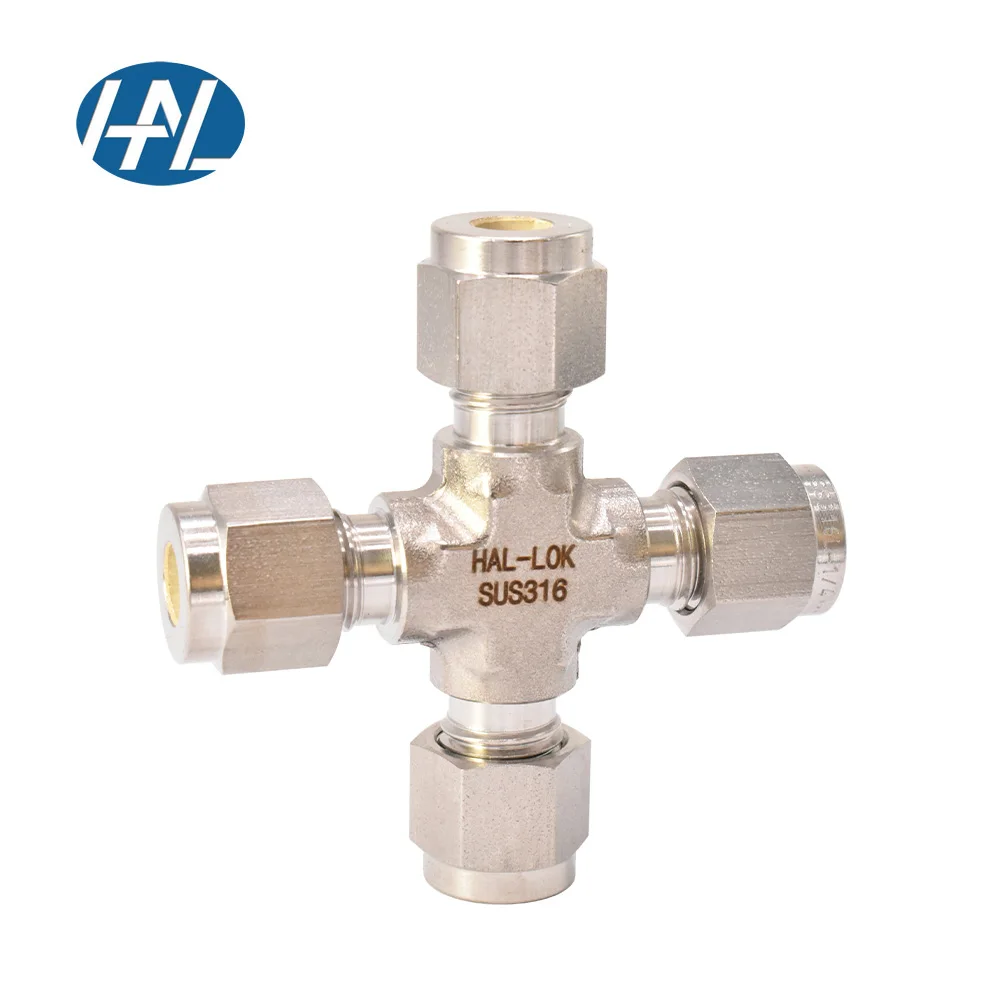 Instrumentation Cross Union 316SS Compression Tube Fitting  4-Way Connector