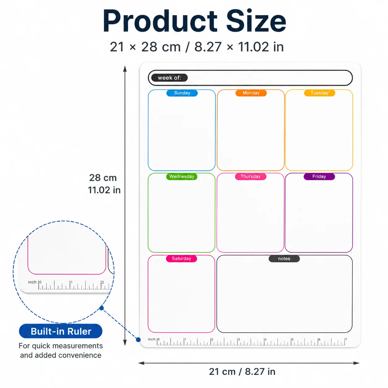 Rainbow Color Dry Erase Weekly Planner Magnet, Reusable Magnetic Whiteboard for Fridge, Kitchen & Office Schedule Organizer