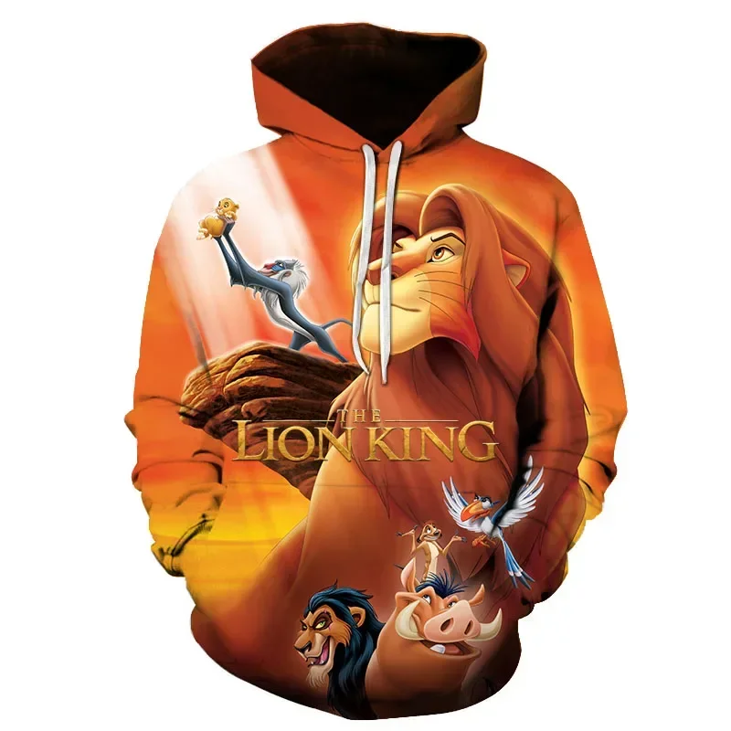 Disney Men's Hoodie for Autumn and Winter 3D Printed Lion Pattern Children's Hoodie Fashion Street Style Casual Men's Hoodie