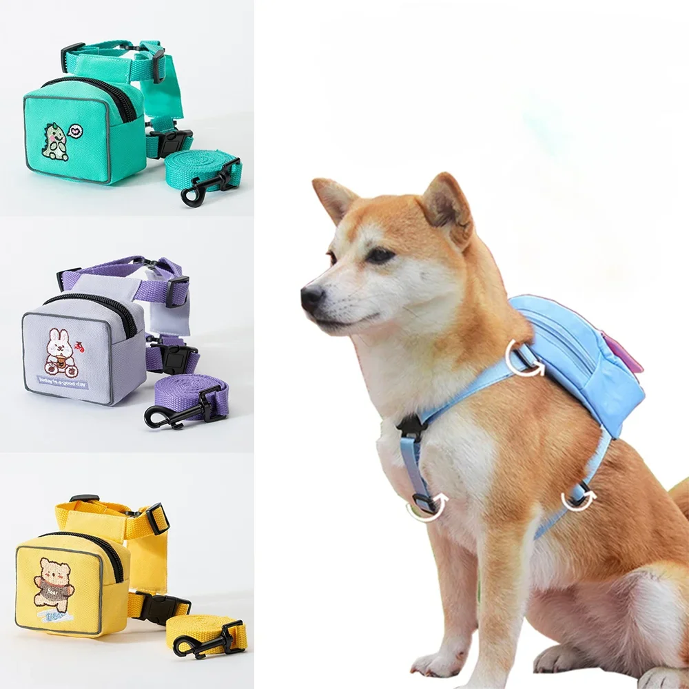 Dog Harness with Leash Set Dog Harness Bag Dog Backpack Harness for Small Large Dog Outdoor Travel Cat Snack Bag Pet Accessories