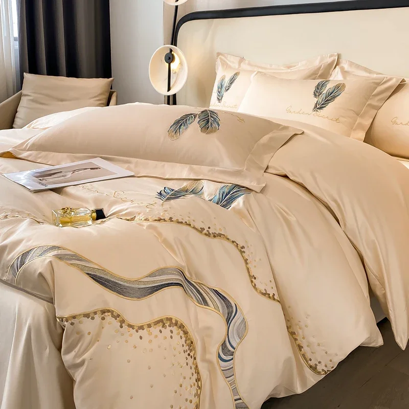 

Svetanya Cotton Embroidery Bed Linens Double Ru Queen King Full Size Bedding Set Sheet Duvet Cover Pillowcase