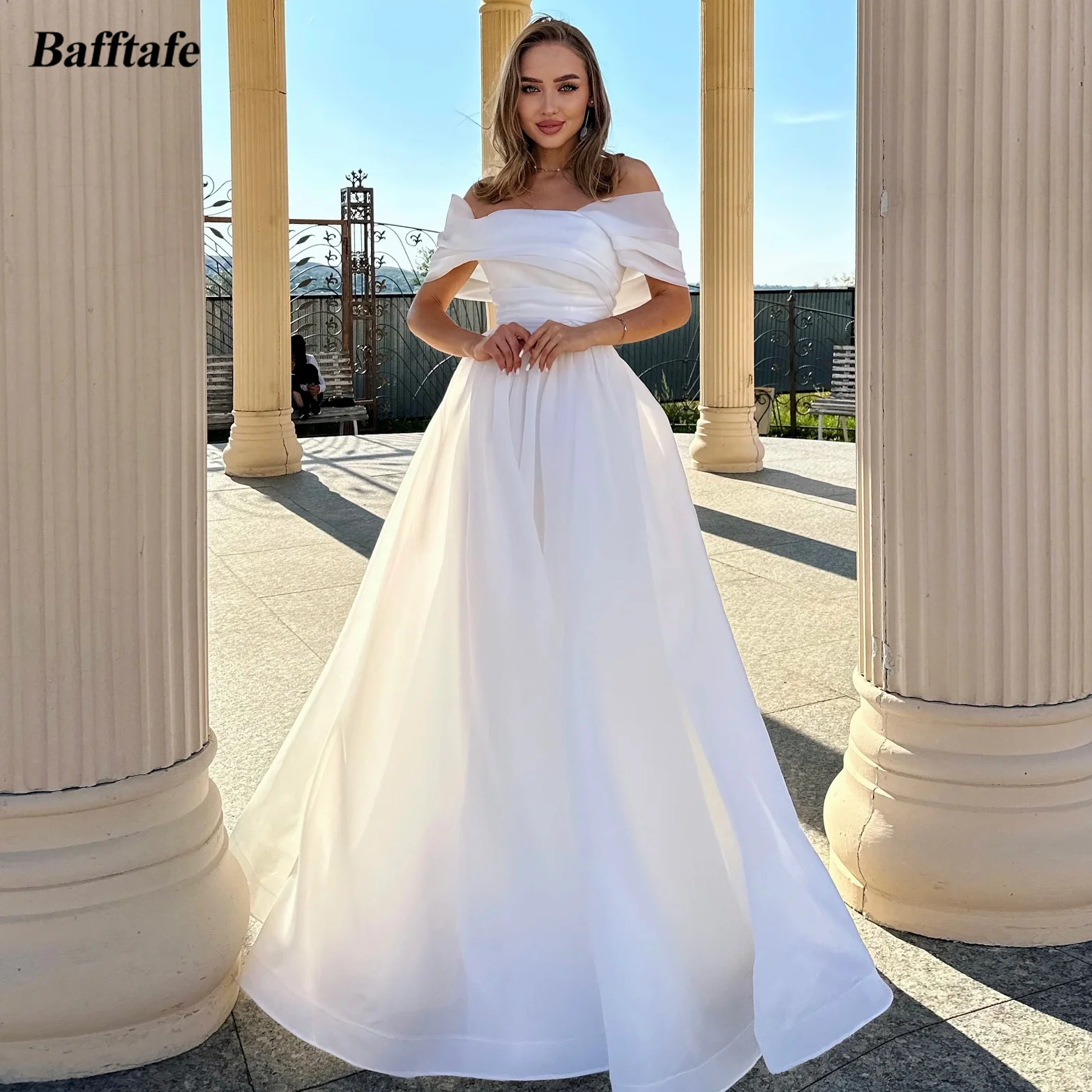 

Bafftafe A Line Organza Wedding Dresses Customized Off The Shoulder Bride Bridal Gowns Simple Long Wedding Photo-shoot Dress