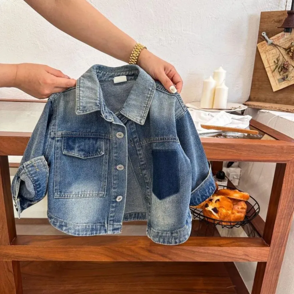 

Kids Boys' Coat Spring and Autumn New Children's Contrast Denim Coat Girl Baby Casual Pocket Jeans