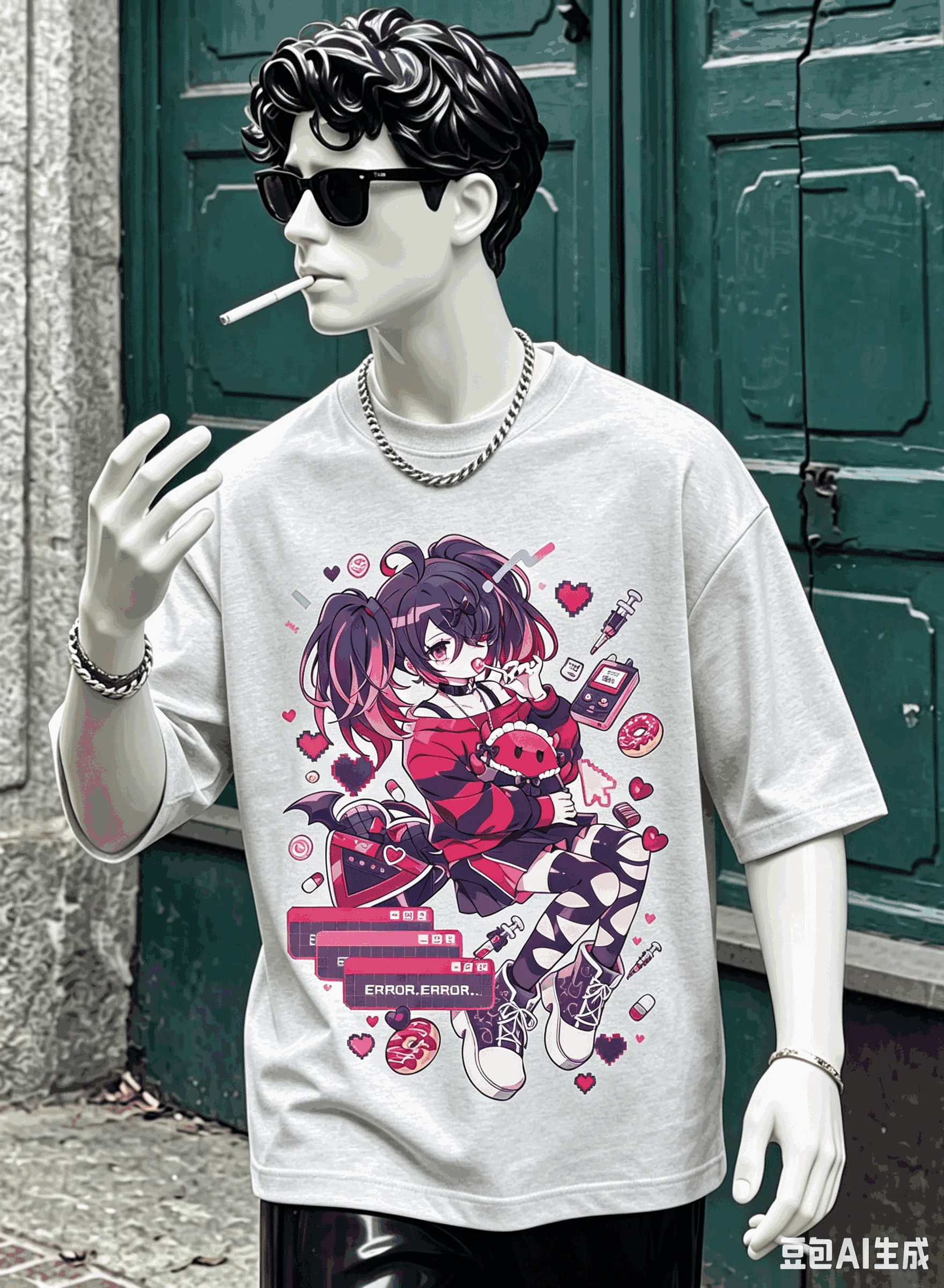 Needy Streamer Overload Übergroßes Unisex-T-Shirt mit Grafikdruck und Rundhalsausschnitt für Männer und Frauen, hochwertig, Y2k, kurze Ärmel, atmungsaktiv – Detail 4