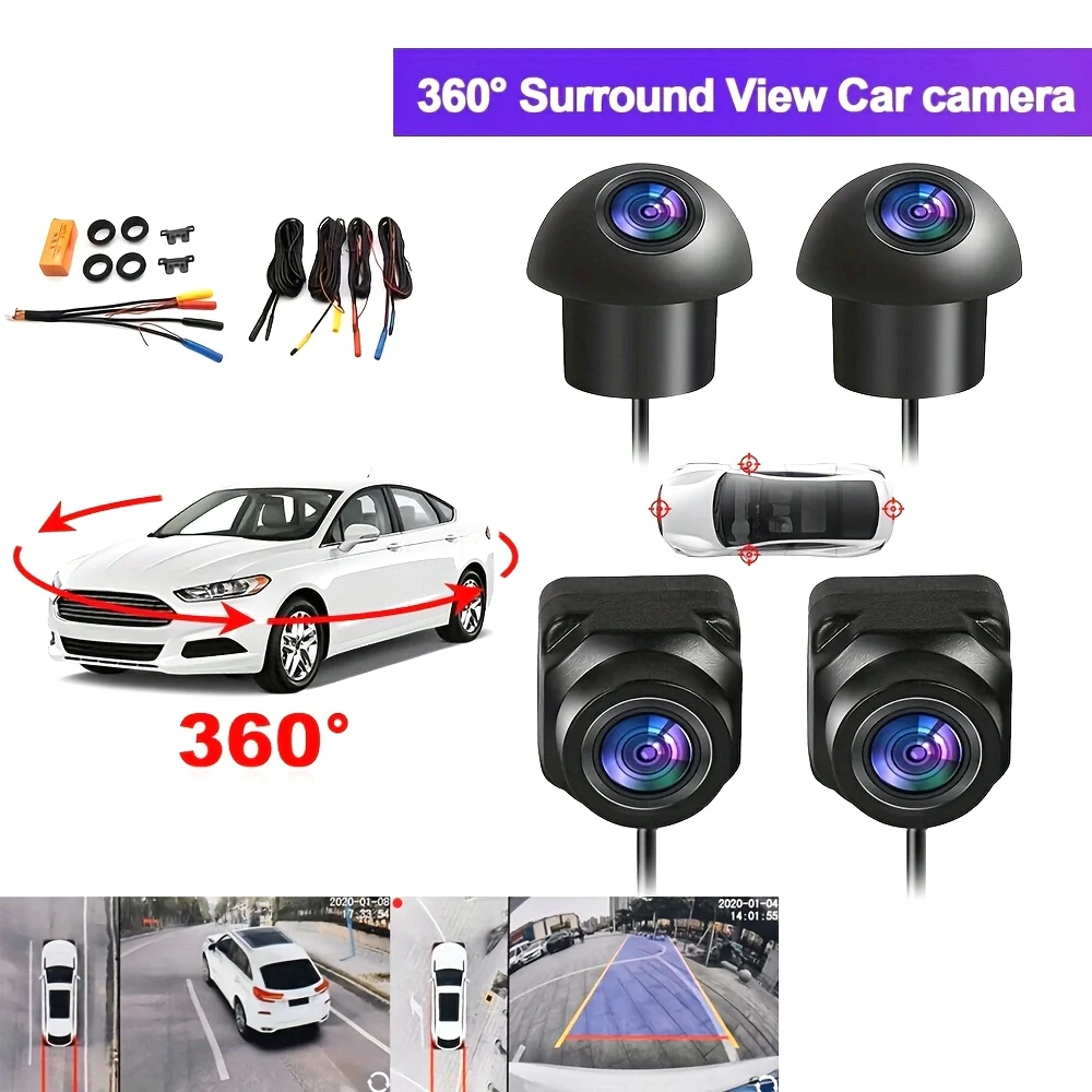 AHD 360-Degree Panoramic Camera,High-Definition Night Vision Full-Color,Front+Rear+Left+Right Surround View,Compatible