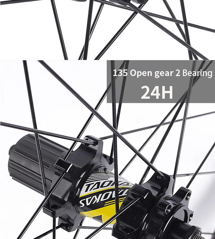 ROCKBAO 26/27,5/29 Zoll Mountainbike-Laufradsatz Sechs-Nagel-Straight-Pull 2/4 Lager 8-11 Gang 24H Aluminiumlegierung MTB Fahrradlaufrad – Detail 3
