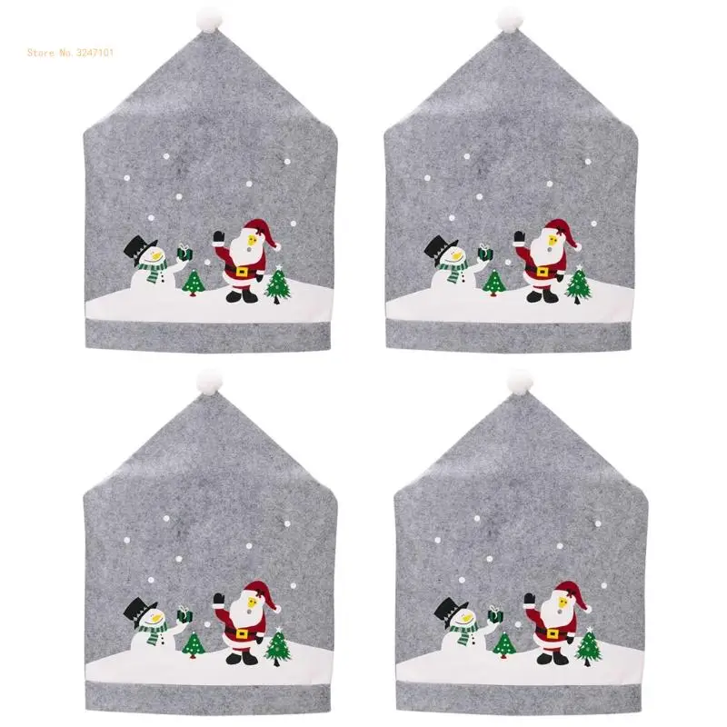 Christmas Chair Cover Cartoon Santa Hat Chair Back Cover Christmas Decoration Dinner Banquet Slipcovers Dropship