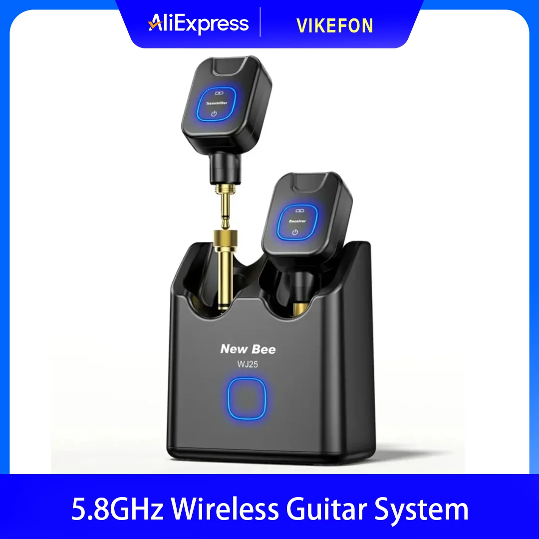 Wireless Guitar System 5.8GHz with 2000mAh Charging Case 6 Channels 30H Work Time 24Bit Hi-Res Audio Transmitter Receiver