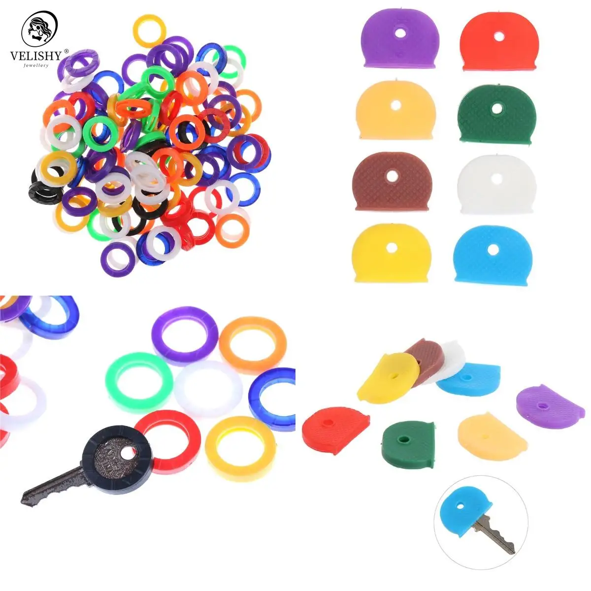 10/24pcs Key Top Cover Head/Caps/Tags/Label ID Markers Mixed Toppers Silicone Coding Colorful Key Identifier Cover Keyring Rings