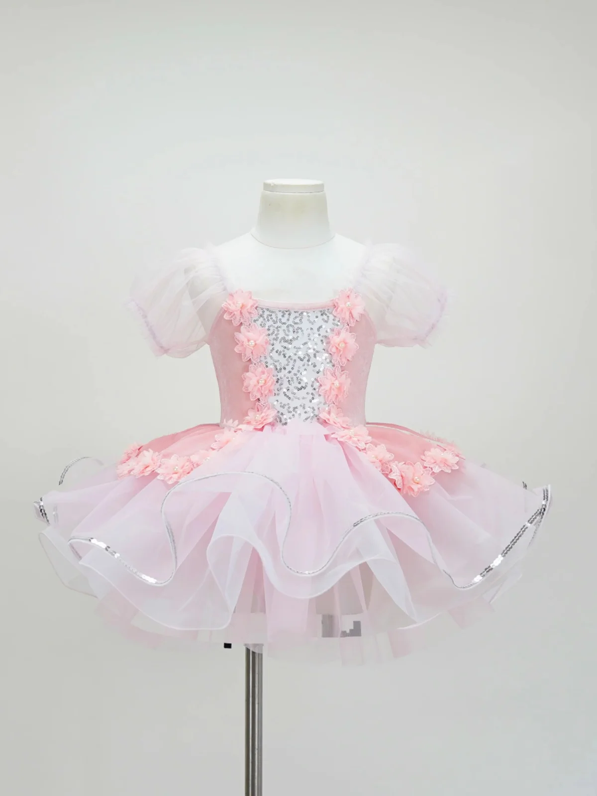 Traje de dança infantil para meninas, saia fofa, traje de performance, saia roxa de gaze de lantejoulas princesa