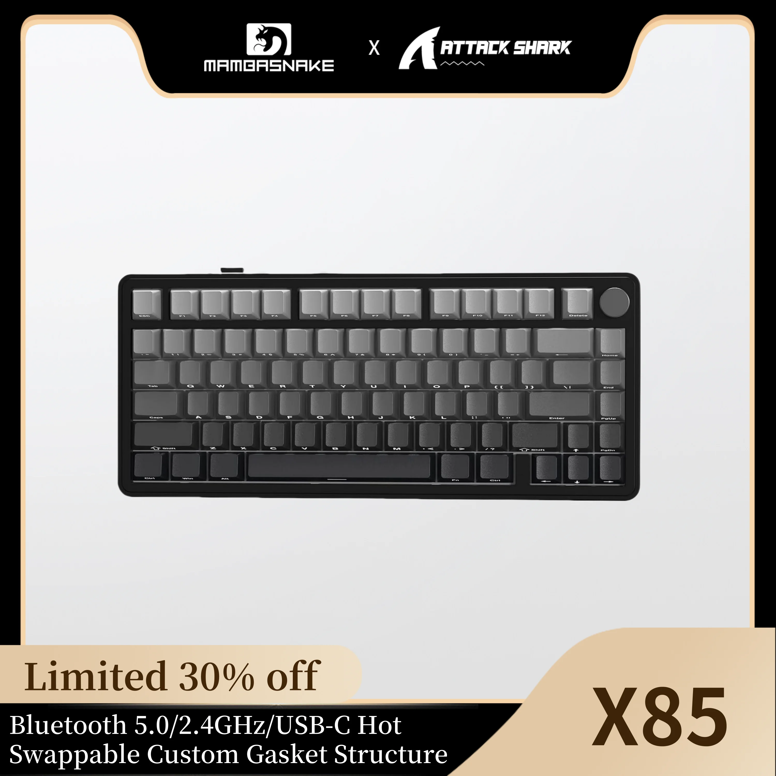 

MAMBASNAKE x ATTACK SHARK X85 Gasket Mechanical Keyboard with Knob,75% Tri-Mode(BT5.0/2.4G/USB-C) Wireless Gaming Keyboard