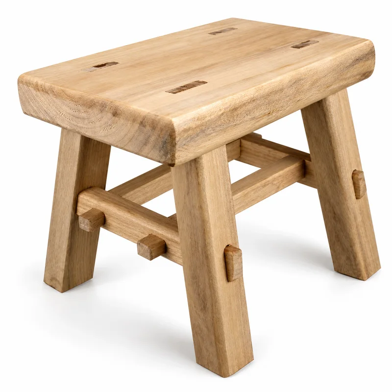 Handmade Camphor Wood Low Stool, Solid Wood Mortise and Tenon Seat, Unpainted No Glue, 30 × 20 × 25 cm