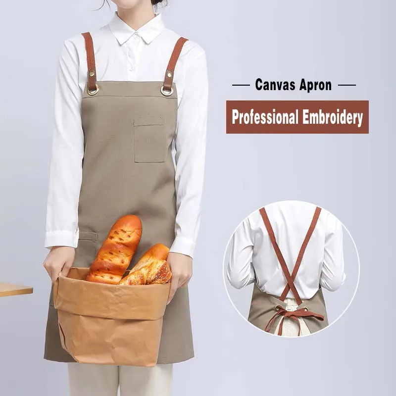 Custom Printed Canvas Apron Logo Baked Bread Cake Shop Barista Milk Tea Shop Attendant Waterproof Overalls Apron