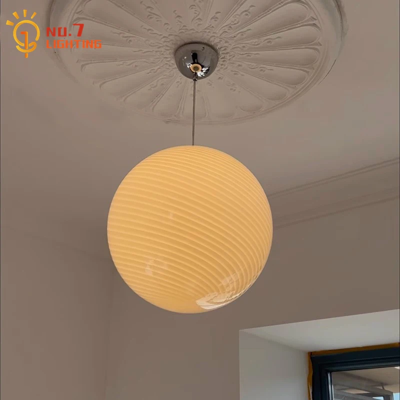 Italy Design Candy Ball Glass Pendant Lights LED E27 French Medieval Bauhaus White/Yellow/Blue Hanging Lamp Dining Room Bedroom