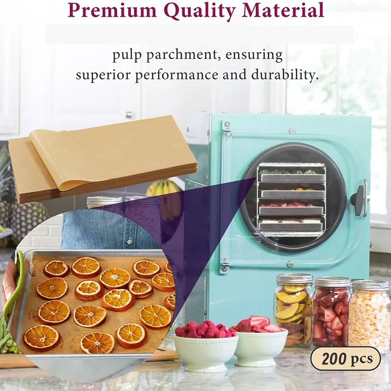 ABNO-200 Packs Parchment Paper Sheets For Harvest Right Freeze Dryer - Dryer Accessories For Medium Trays, Parchment Sheets