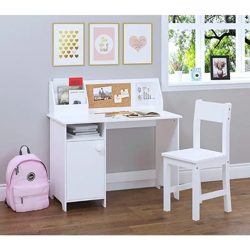 Kids Study Desk with chair, Wooden Children School Study Table with Hutch and Chair for 3-8 Years Old, Student's Study Computer