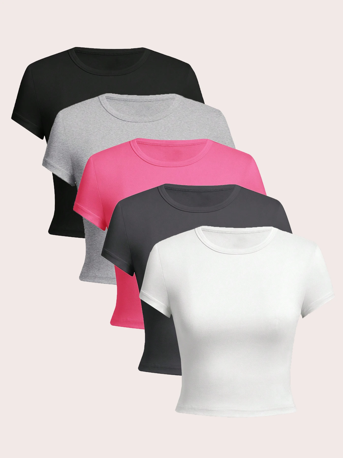 

Five sets of solid-color basic slimming women's short-sleeved T-shirts