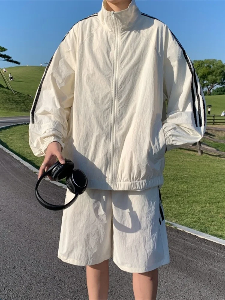 

Легкий мужской летний спортивный комплект из ледяного шелка с защитой от УФ-излучения для активного отдыха, дышащая свободная одежда для молодежи