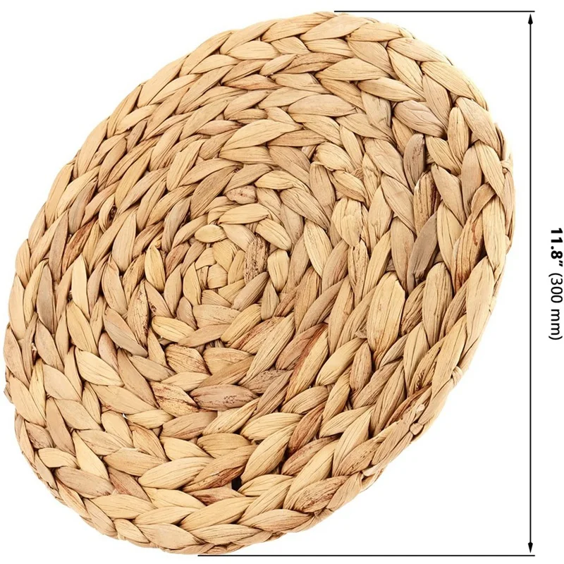 

Round Woven Placemats, Water Hyacinth Woven Rattan Placemats Round Braided Rattan Tablemats Non-Slip Insulation Pads