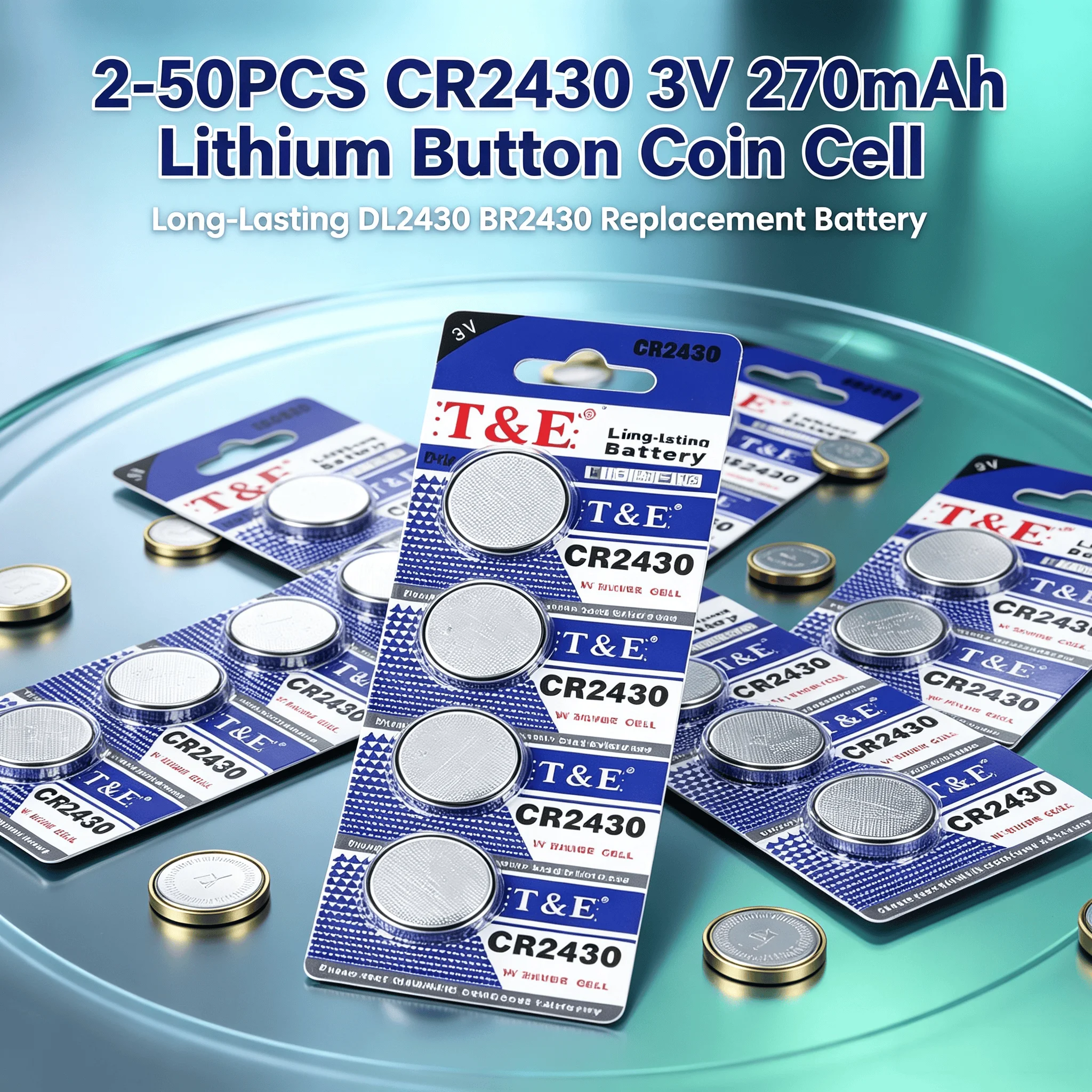 2‑50PCS CR2430 3V 270mAh Long‑Lasting Lithium Button Coin Cell DL2430 BR2430 For Key Fob Watch Alarm Clock Remote Control