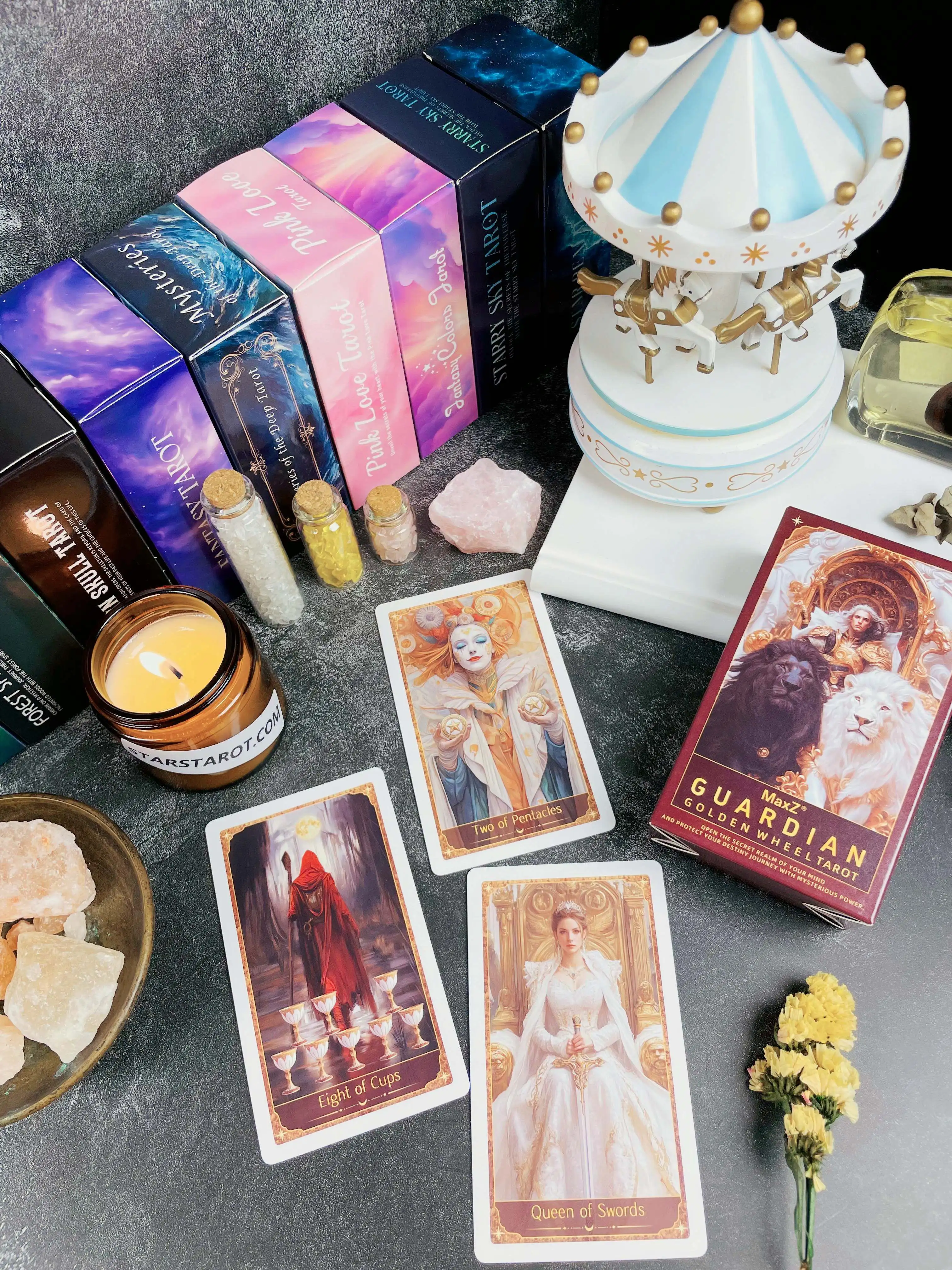 

Beginner Tarot Deck 78 Cards Golden Wheel Guardian tarot cards RWS Standard | Easy Learning Guidebook | Divination Tool Set