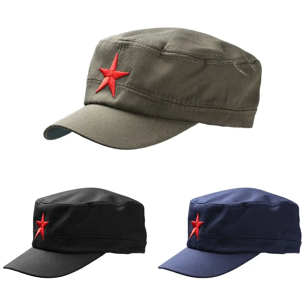 Unisex Adjustable Classic Army Hat Sun Hats Plain Cap Red Star