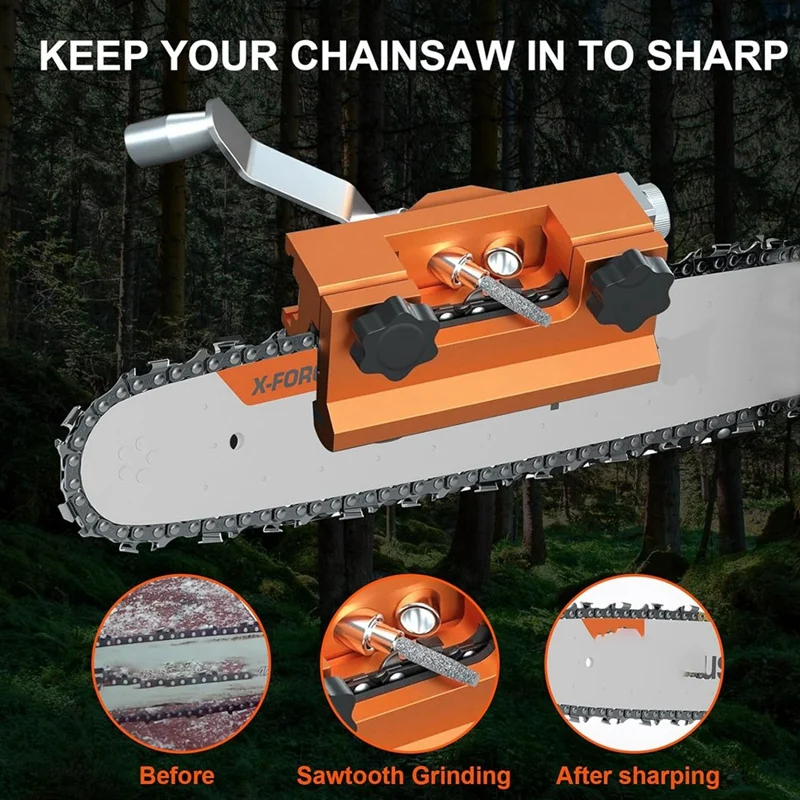 Chainsaw Sharpener,Fast Chainsaw Sharpening Jig Kit,Portable Hand Crank Chainsaw Sharpener Tool,3PCS Sharpening Stones Durable