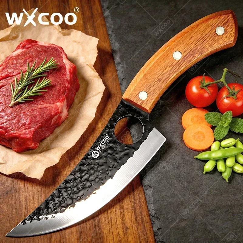 WXCOO High Carbon Steel Hand Forged Boning Knife Butcher Knife with Wooden Handle Meat Dividing Kitchen Knife Kitchen Supplies