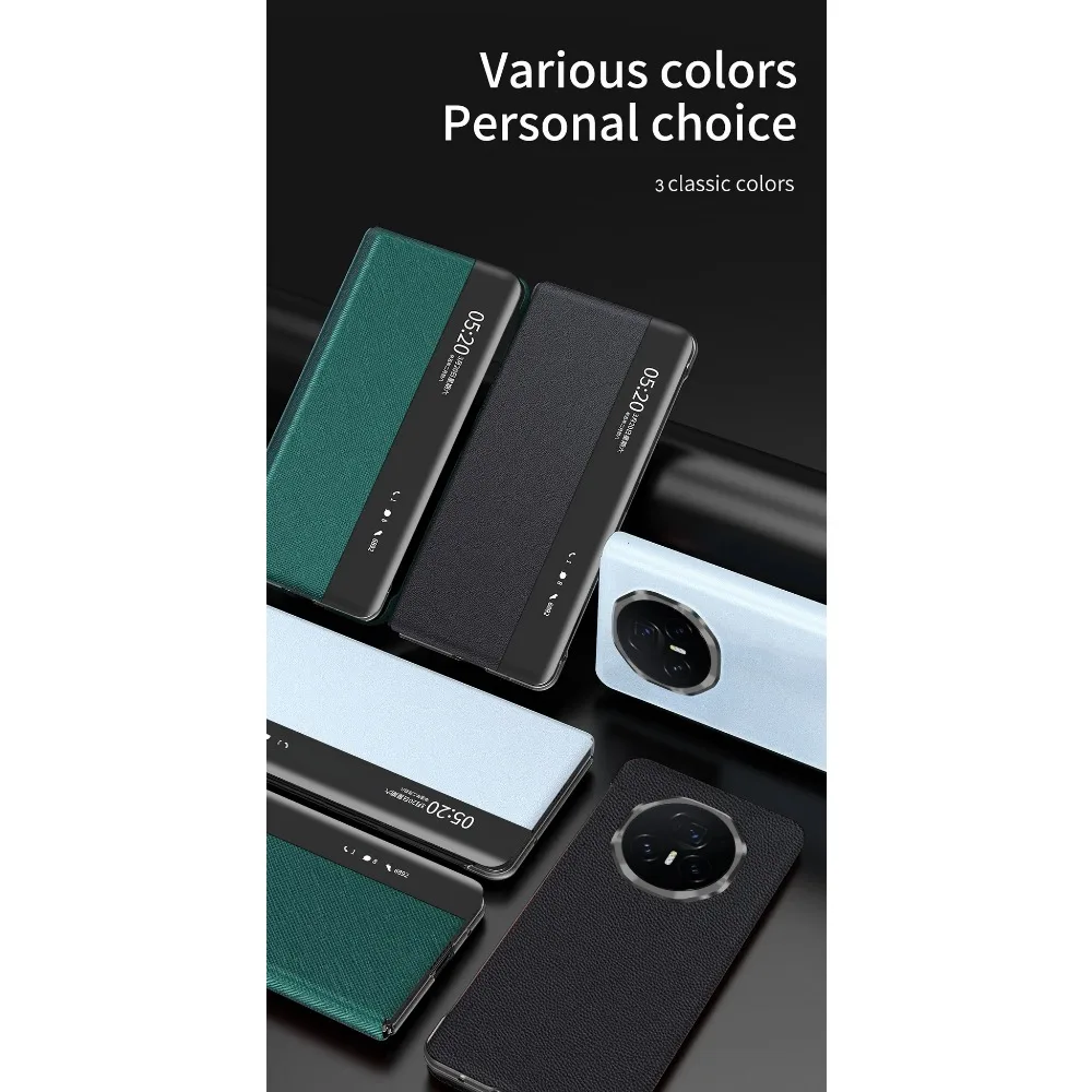 Роскошный деловой кожаный чехол для телефона с личи для Honor Magic V5, умный чехол для сна с магнитной кожаной подставкой, защитный чехол для камеры