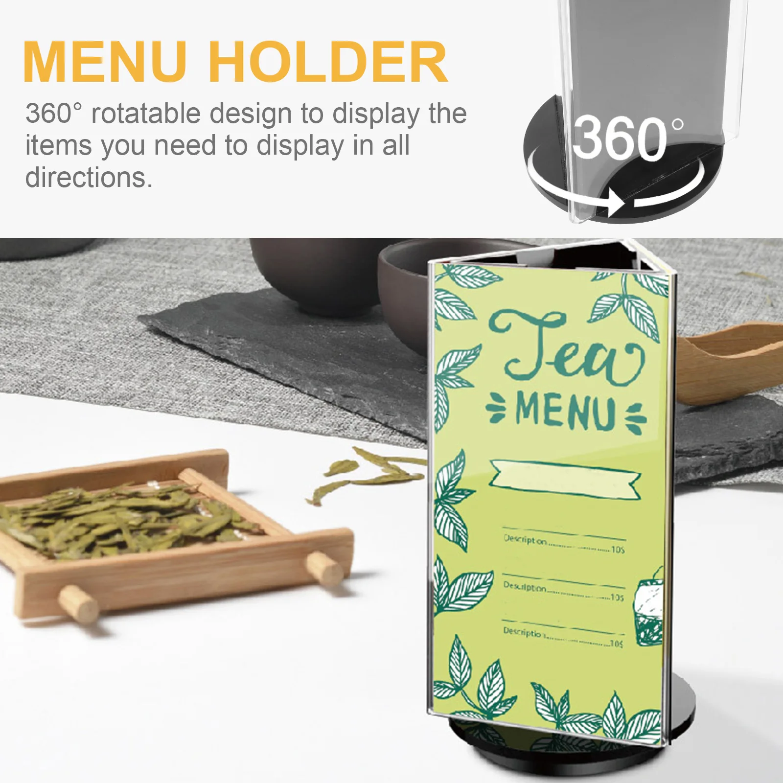 

Rotatable Sign Holder Acrylic Tabletop Display Stand 360° Rotation For Menu Note Card Stable Base Desktop Organizer
