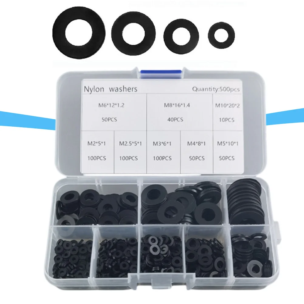 500PCS Nylon Flat Washers M2-M10 Plastic Spacer For Screws And Bolts Washer Flat Spacer Washer Seals Gasket O Ring Hardware