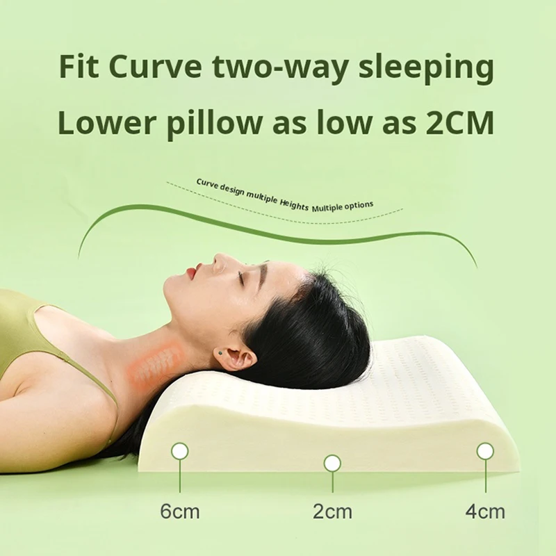 Natural Latex Pillow Memory Foam Hypoallergenic Anti-Dust Mite Neck Support Low Profile Thin Design Women Sleep Ergonomic Pillow