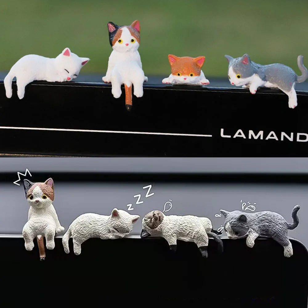 1pc Cute Healing Kitten Ornaments For Car Dashboard Resin Cat Figure Indoor Interior Micro Landscape Decorative Desk Accessories