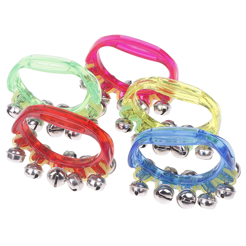 5 colori doppia fila di metallo jingles tenuto in mano percussioni mezza luna tamburelli strumento musicale per la scuola materna campana a mano giocattolo