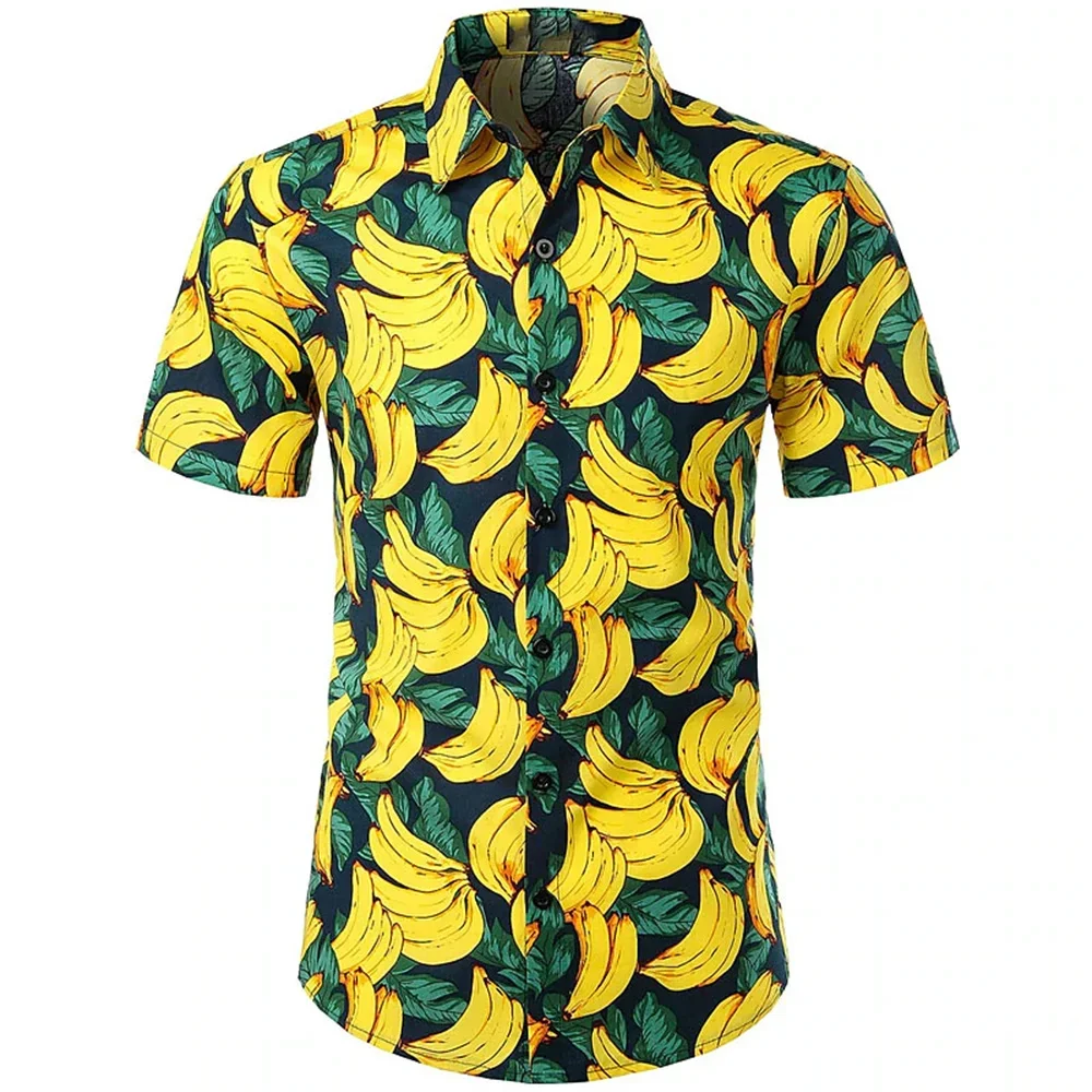 Men's Short Sleeved Shirt, Hawaiian Shirt, Fruit, Watermelon, Banana Pattern Print, Street Casual, Printed Button Down Jacket