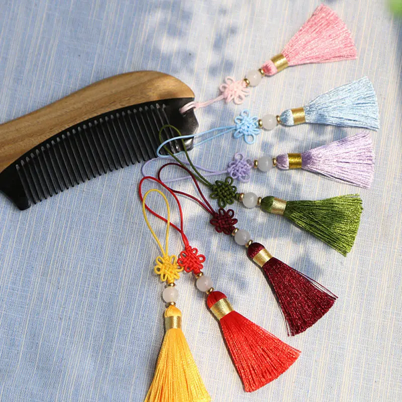 Doreenbeads Hot Sale Polyester Key Tassel Handmade Tassel Fringe With Bead For Cellphone Comb Bookmarks DIY Decoration 5cm,1pc