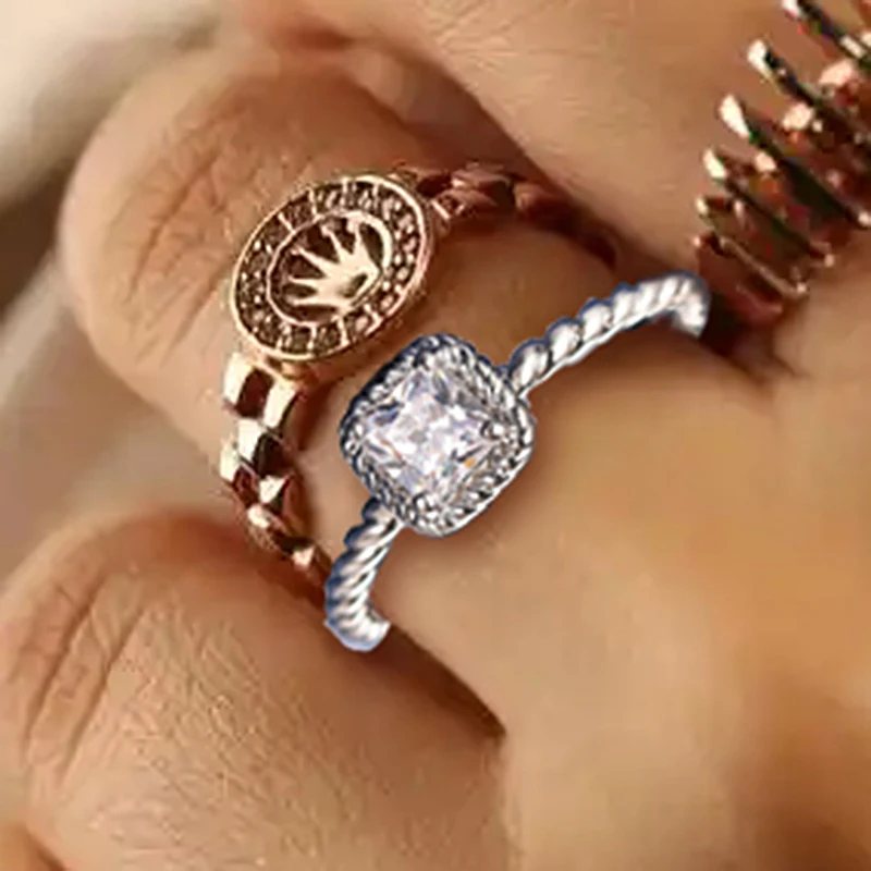 Promise Rings For Women Dainty Square Stone Silver Color Crystal Engagement Ring Aesthetic Christmas Gift Jewelry Accessories