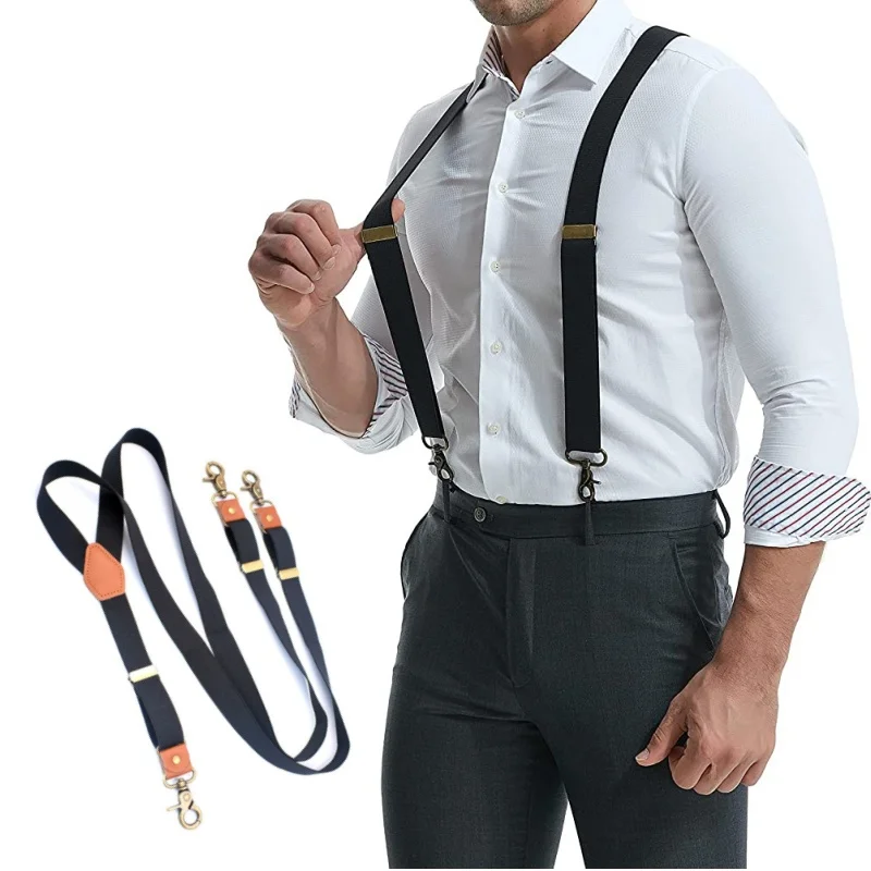 

Vintage Suspenders for Men Work Heavy Duty Big Tall 3.5cm Wide X-Shape 4 Bronze Snap Hooks Adjustable Elastic Trouser Braces