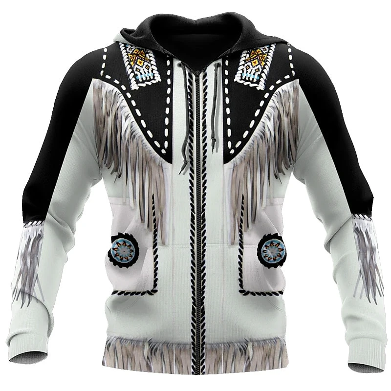 Vintage Ethnic Style Pattern Zipper Hoodie Fashion Trend Mens 3D Tribe Graphic Printed Zip Up Hoodies Casual Oversized Pullovers