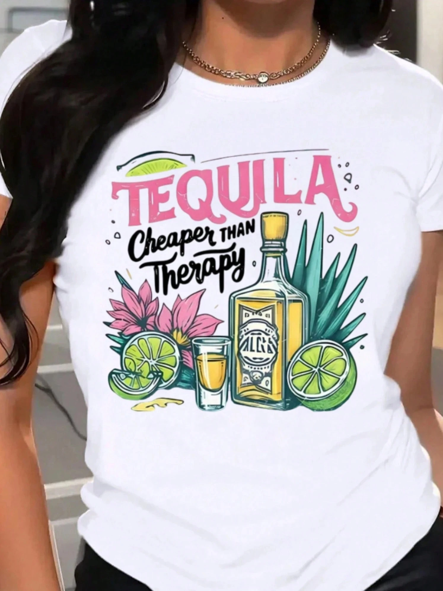 المرأة "تيكيلا أرخص من الاسترخاء" نمط تي شيرتات قصيرة الاكمام دائم طباعة قسط عنصر واحد المرأة أفضل الصيف