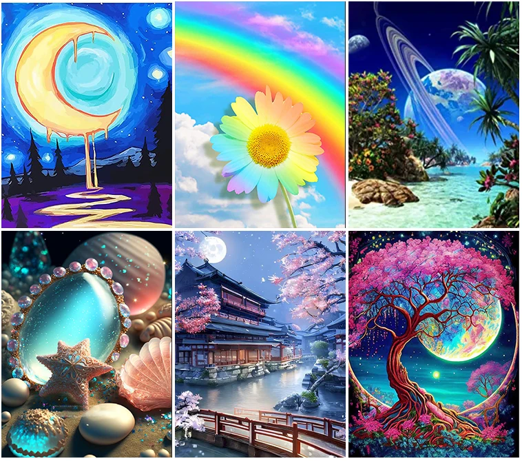 

Landscape 5D Diamond Painting Cartoon Rainbow Flowers Diamond Painting Inlaid with Diamonds Embroidery Painting Home Decoration