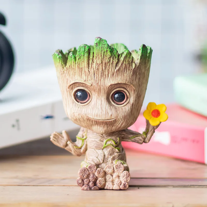 Marvel vengadores Groot Mini figura portalápices maceta Anime juguetes figura de acción sentado Groot Navidad niños juguetes regalos